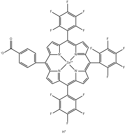 Zincate(1-), [4-[10,15,20-tris(2,3,4,5,6-pentafluorophenyl)-21H,23H-porphin-5-yl-κN21,κN22,κN23,κN24]benzoato(3-)]-, hydrogen (1:1), (SP-4-2)- (ACI) Structure