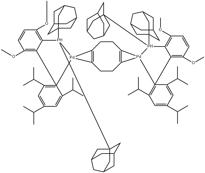 Palladium, [μ-[(1,2-η:5,6-η)-1,5-cyclooctadiene]]bis[[3,6-dimethoxy-2',4',6'-tris(1-methylethyl)[1,1'-biphenyl]-2-yl-κC1]bis(tricyclo[3.3.1.13,7]dec-1-yl)phosphine-κP]di- Structure