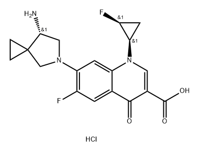 3-Quinolinecarboxylic acid, 7-[(7S)-7-amino-5-azaspiro[2.4]hept-5-yl]-6-fluoro-1-[(1R,2S)-2-fluorocyclopropyl]-1,4-dihydro-4-oxo-, hydrochloride (1:1) 구조식 이미지