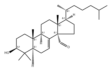 (3S,9R,10S,13R,14S,17R)-3-hydroxy-4,4,10,13-tetramethyl-17-[(2R)-6-met hylheptan-2-yl]-2,3,5,6,9,11,12,15,16,17-decahydro-1H-cyclopenta[a]phe nanthrene-14-carbaldehyde 구조식 이미지