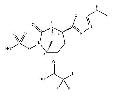 (2S,5R)-2-(5-(methylamino)-1,3,4-oxadiazol-2-yl)-7-oxo-1,6-diazabicyclo[3.2.1]octan-6-yl hydrogen sulfate trifluoroacetic acid salt Structure