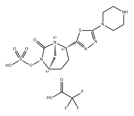 (2S,5R)-7-oxo-2-(5-(piperazin-1-yl)-1,3,4-thiadiazol-2-yl)-1,6-diazabicyclo[3.2.1]octan-6-yl hydrogen sulfate trifluoroacetic acid salt Structure