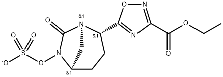 1,2,4-Oxadiazole-3-carboxylic acid, 5-[(1R,2S,5R)-7-oxo-6-(sulfooxy)-1,6-diazabicyclo[3.2.1]oct-2-yl]-, 3-ethyl ester, ion(1-) Structure