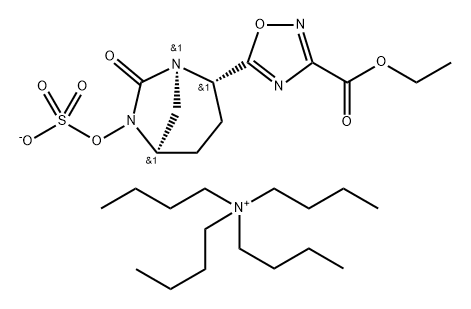 1-Butanaminium, N,N,N-tributyl-, ethyl 5-[(1R, 2S,5R)-7-oxo-6-(sulfooxy)-1,6-diazabicyclo [3.2.1]oct-2-yl]-1,2,4-oxadiazole-3-carboxylate (1:1) Structure