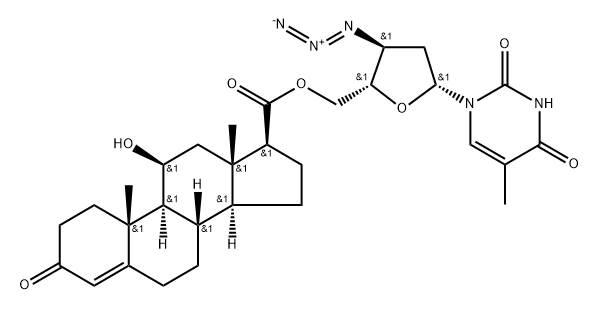 3'-azido-3'-deoxy-5'-O-((11-hydroxy-3-oxo-17-androst-4-enyl)carbonyl)thymidine Structure