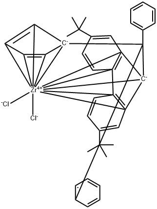[1-(η5-cyclopentadien-1-yl)-1-(η5-2,7-di-tert-butylfluoren-9-yl)-1,1-diphenylmethane]zirconium dichloride Structure