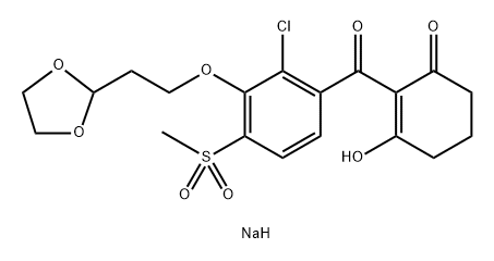 2-Cyclohexen-1-one, 2-[2-chloro-3-[2-(1,3-dioxolan-2-yl)ethoxy]-4-(methylsulfonyl)benzoyl]-3-hydroxy-, sodium salt (1:1) Structure