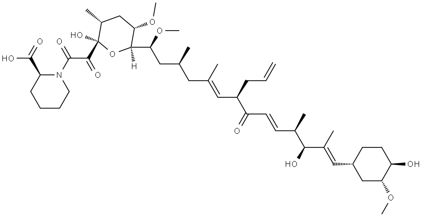 rac-(R)-1-(2-((2S,3S,5R,6R)-6-((1R,3R,5E,7S,9E,11S,12R,13E)-7-allyl-12-hydroxy-14-((1S,3S,4S)-4-hydroxy-3-methoxycyclohexyl)-1-methoxy-3,5,11,13-tetramethyl-8-oxotetradeca-5,9,13-trien-1-yl)-2-hydroxy-5-methoxy-3-methyltetrahydro-2H-pyran-2-yl)-2-oxoacetyl)piperidine-2-carboxylic acid Structure