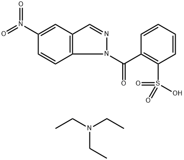 Benzenesulfonic acid, 2-[(5-nitro-1H-indazol-1-yl)carbonyl]-, compd. with N,N-diethylethanamine (1:1) Structure