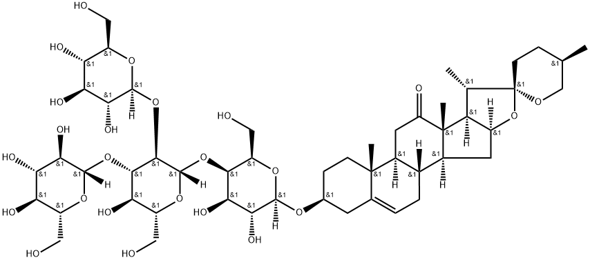 Spirost-5-en-12-one, 3-[(O-β-D-glucopyranosyl-(1→2)-O-[β-D-glucopyranosyl-(1→3)]-O-β-D-glucopyranosyl-(1→4)-β-D-galactopyranosyl)oxy]-, (3β,25R)- Structure