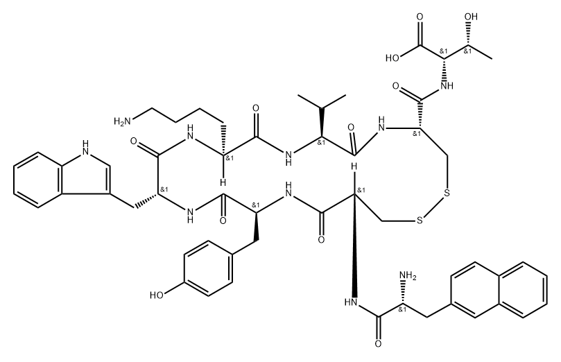 L-Threonine, 3-(2-naphthalenyl)-D-alanyl-L-cysteinyl-L-tyrosyl-D-tryptophyl-L-lysyl-L-valyl-L-cysteinyl-, cyclic (2→7)-disulfide (9CI) Structure