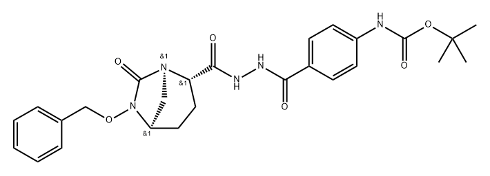 tert-butyl {4-[(2-{[(2S,5R)-6-benzyloxy-7-oxo-1,6-diazabicyclo[3.2.1]oct-2-yl]carbonyl}hydrazinyl)carbonyl]phenyl}carbamate Structure