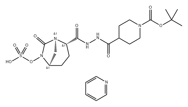 pyridinium tert-butyl 4-[(2-{[(2S,5R)-7-oxo-6-(sulfooxy)-1,6-diazabicyclo[3.2.1]oct-2-yl]carbonyl}hydrazinyl)carbonyl]piperidine-1-carboxylate 구조식 이미지