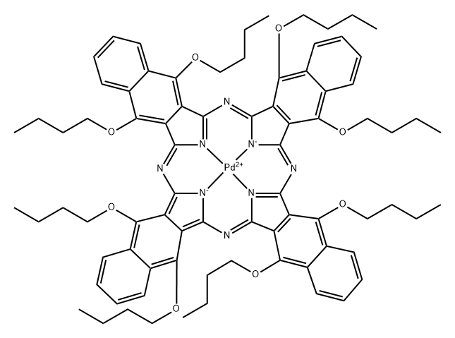 Palladium, [5,9,14,18,23,27,32,36-octabutoxy-37H,39H-tetranaphtho[2,3-b:2',3'-g:2'',3''-l:2''',3'''-q]porphyrazinato(2-)-κN37,κN38,κN39,κN40]-, (SP-4-1)- Structure