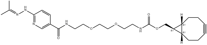 5,8-Dioxa-2,11-diazadodecanoic acid, 12-[6-[2-(1-methylethylidene)hydrazinyl]-3-pyridinyl]-12-oxo-, (1α,8α,9α)-bicyclo[6.1.0]non-4-yn-9-ylmethyl ester 구조식 이미지