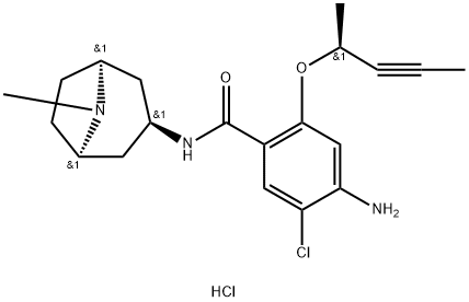 Benzamide, 4-amino-5-chloro-N-[(3-endo)-8-methyl-8-azabicyclo[3.2.1]oct-3-yl]-2-[[(1S)-1-methyl-2-butyn-1-yl]oxy]-, hydrochloride (1:1) Structure