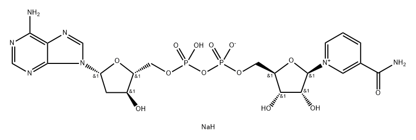 Adenosine 5'-(trihydrogen diphosphate), 2'-deoxy-, P'→5'-ester with 3-(aminocarbonyl)-1-β-D-ribofuranosylpyridinium, inner salt, sodium salt (1:1) Structure