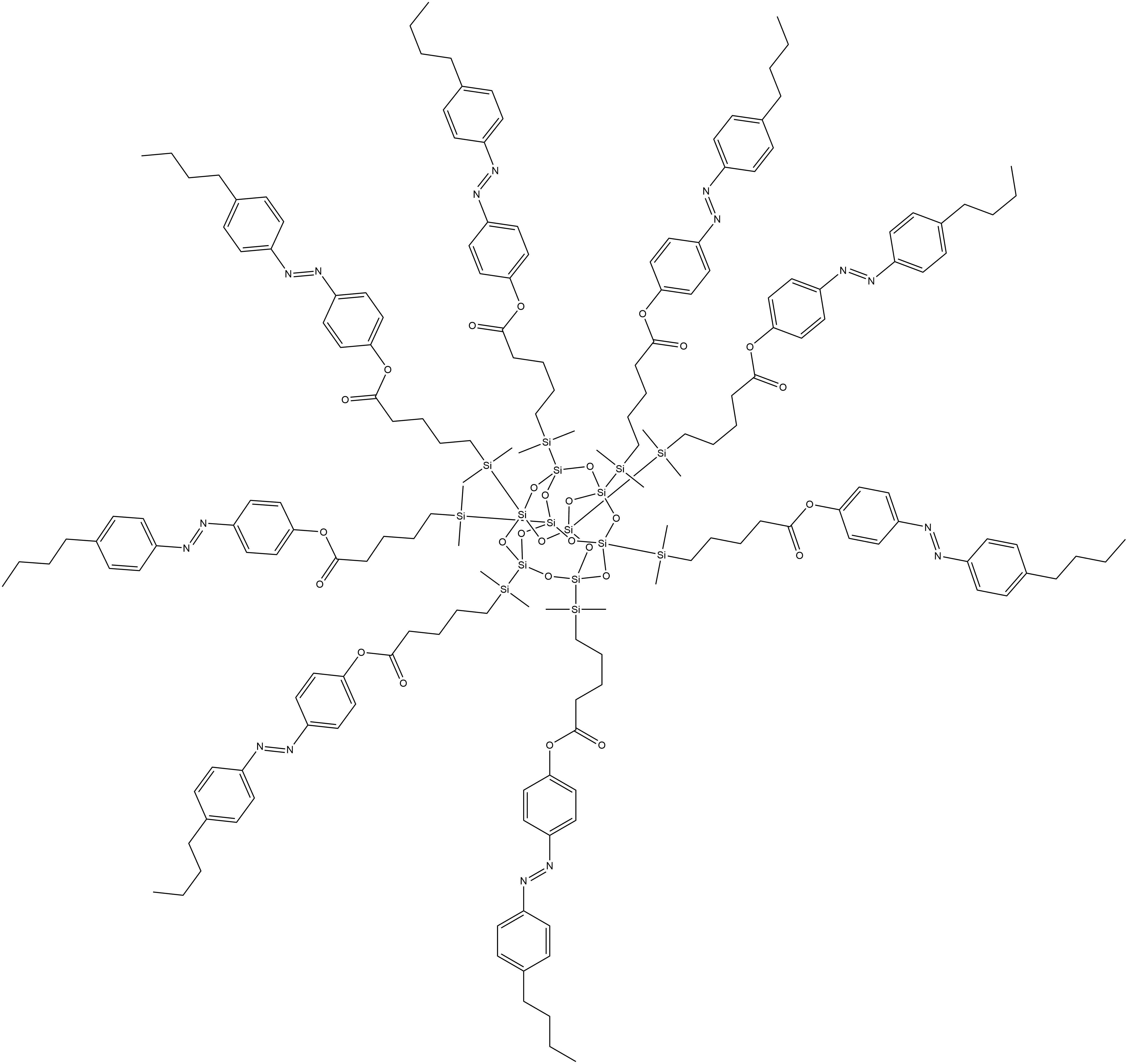 Pentanoic acid, 5,5',5'',5''',5'''',5''''',5'''''',5'''''''-[pentacyclo[9.5.1.13,9.15,15.17,13]octasiloxane-1,3,5,7,9,11,13,15-octayloctakis(dimethylsilylene)]octakis-, 1,1',1'',1''',1'''',1''''',1'''''',1'''''''-octakis[4-[(1E)-2-(4-butylphenyl)diazenyl] Structure