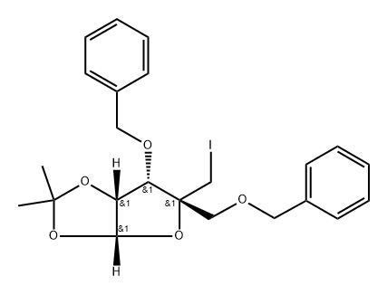 4-C-(Iodomethyl)-1,2-di-O-(1-methylethylidene)-3,5-bis-O-(phenylmethyl)--D-ribofuranose 구조식 이미지