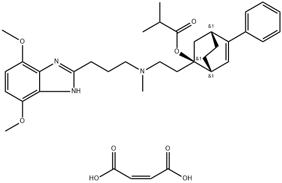 Propanoic acid, 2-methyl-, (1R,2R,4R)-2-[2-[[3-(4,7-dimethoxy-1H-benzimidazol-2-yl)propyl]methylamino]ethyl]-5-phenylbicyclo[2.2.2]oct-5-en-2-yl ester, (2Z)-2-butenedioate (1:2) Structure