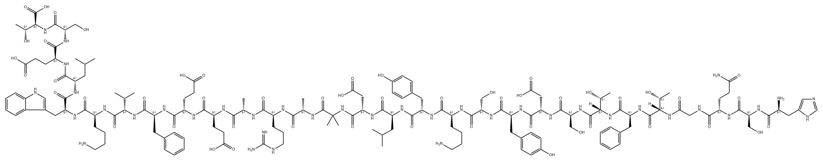 L-Threonine, L-histidyl-L-seryl-L-glutaminylglycyl-L-threonyl-L-phenylalanyl-L-threonyl-L-seryl-L-α-aspartyl-L-tyrosyl-L-seryl-L-lysyl-L-tyrosyl-L-leucyl-L-α-aspartyl-2-methylalanyl-L-alanyl-L-arginyl-L-alanyl-L-α-glutamyl-L-α-glutamyl-L-phenylalanyl-L-valyl-L-lysyl-L-tryptophyl-L-leucyl-L-α-glutamyl-L-seryl- Structure