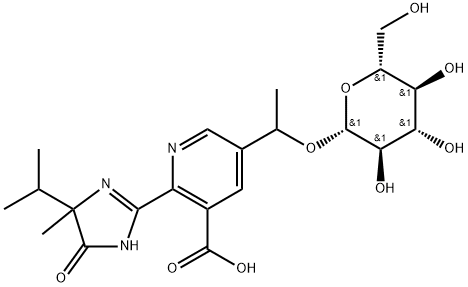 3-Pyridinecarboxylic acid, 2-[4,5-dihydro-4-methyl-4-(1-methylethyl)-5-oxo-1H-imidazol-2-yl]-5-[1-(β-D-glucopyranosyloxy)ethyl]- Structure