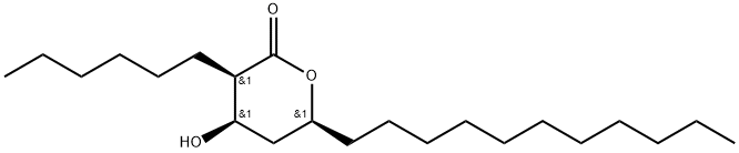 2H-Pyran-2-one, 3-hexyltetrahydro-4-hydroxy-6-undecyl-, [3R-(3α,4α,6α)]- (9CI) Structure