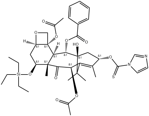 1H-Imidazole-1-carbothioic acid, O-[6,12b-bis(acetyloxy)-12-(benzoyloxy)-2a,3,4,4a,5,6,9,10,11,12,12a,12b-dodecahydro-11-hydroxy-4a,8,13,13-tetramethyl-5-oxo-4-[(triethylsilyl)oxy]-7,11-methano-1H-cyclodeca[3,4]benz[1,2-b]oxet-9-yl] ester, [2aR-(2aα,4β,4aβ,6β,9α,11α,12α,12aα,12bα)]- (9CI) Structure