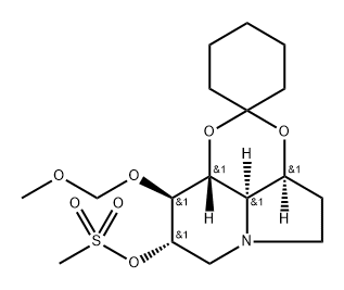 Spirocyclohexane-1,2-1,3dioxino4,5,6-hiindolizin-8-ol, octahydro-9-(methoxymethoxy)-, methanesulfonate (ester), 3aS-(3a.alpha.,8.alpha.,9.beta.,9a.beta.,9b.alpha.)- 구조식 이미지