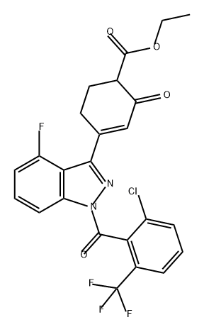 ethyl 4-(1-(2-chloro-6-(trifluoromethyl)benzoyl)-4-fluoro-1H-indazol-3-yl)-2-oxocyclohex-3-ene-1-carboxylate Structure