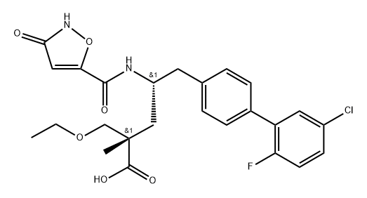 [1,1'-Biphenyl]-4-pentanoic acid, 5'-chloro-γ-[[(2,3-dihydro-3-oxo-5-isoxazolyl)carbonyl]amino]-α-(ethoxymethyl)-2'-fluoro-α-methyl-, (αS,γR)- Structure