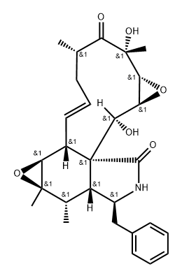 3H-Oxireno[f]oxireno[9,10]cycloundec[1,2-d]isoindole-3,12(4H)-dione, 1a,2,5,7a,7b,8a,9,9a,10,11,13,13a-dodecahydro-2,13-dihydroxy-2,4,8a,9-tetramethyl-10-(phenylmethyl)-, (1aR,2R,4S,6E,7aR,7bS,8aR,9S,9aR,10S,12aR,13S,13aS)- 구조식 이미지