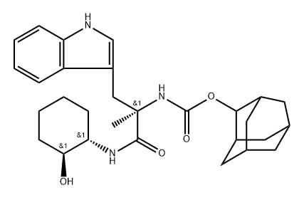 Carbamic acid, N-[(1R)-2-[[(1S,2S)-2-hydroxycyclohexyl]amino]-1-(1H-indol-3-ylmethyl)-1-methyl-2-oxoethyl]-, tricyclo[3.3.1.13,7]dec-2-yl ester Structure