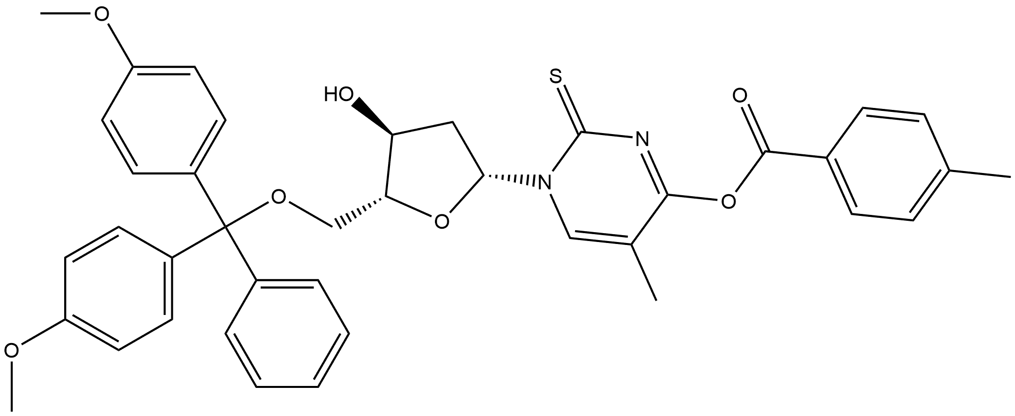 5'-O-(Dimethoxytrityl)-N3/O4-(toluoyl)-2-thiothymidine Structure