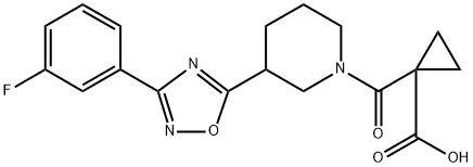 1-(3-(3-(3-fluorophenyl)-1,2,4-oxadiazole-5-yl)piperidin-1-carbonyl)cyclopropanecarboxylic? acid Structure