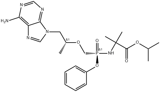 Alanine, N-[(R)-[[(1R)-2-(6-amino-9H-purin-9-yl)-1-methylethoxy]methyl]phenoxyphosphinyl]-2-methyl-, 1-methylethyl ester Structure