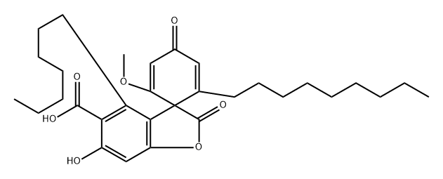 Spiro[benzofuran-3(2H),1'-[2,5]cyclohexadiene]-5-carboxylic acid, 4-heptyl-6-hydroxy-2'-methoxy-6'-nonyl-2,4'-dioxo- (9CI) 구조식 이미지