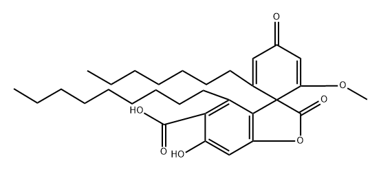 Spiro[benzofuran-3(2H),1'-[2,5]cyclohexadiene]-5-carboxylic acid, 2'-heptyl-6-hydroxy-6'-methoxy-4-nonyl-2,4'-dioxo- (9CI) Structure