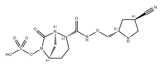 (2S,5R)-N-{[(2S,4R)-4-cyanopyrrolidin-2-yl]methyloxy}-7-oxo-6-(sulfooxy)-1,6-diazabicyclo[3.2.1]octane-2-carboxamide Structure