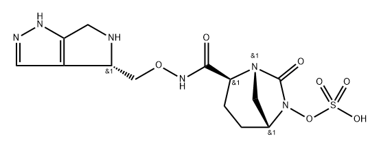 (1R,2S,5R)-7-Oxo-2-[[[[(4S)-1,4,5,6-tetrahydr opyrrolo[3,4-c]pyrazol-4-yl]methoxy]amino] carbonyl]-1,6-diazabicyclo[3.2.1]oct-6-yl hydrogen sulfate 구조식 이미지