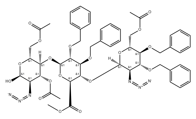 α-D-Glucopyranose, O-6-O-acetyl-2-azido-2-deoxy-3,4-bis-O-(phenylmethyl)-α-D-glucopyranosyl-(1→4)-O-6-methyl-2,3-bis-O-(phenylmethyl)-β-D-glucopyra 구조식 이미지