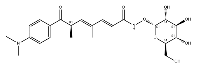 2,4-Heptadienamide, 7-[4-(dimethylamino)phenyl]-N-(α-D-glucopyranosyloxy)-4,6-dimethyl-7-oxo-, (2E,4E,6R)- Structure