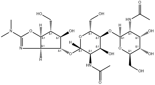 .beta.-D-Allopyranoside, 2-(dimethylamino)-3a,5,6,6a-tetrahydro-5-hydroxy-6-(hydroxymethyl)-4H-cyclopentoxazol-4-yl 2-(acetylamino)-4-O-2-(acetylamino)-2-deoxy-.beta.-D-allopyranosyl-2-deoxy-, 3aS-(3a.alpha.,4.alpha.,5.beta.,6.alpha.,6a.alpha.)- 구조식 이미지