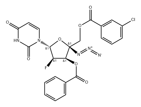 Uridine, 4'-C-azido-2'-deoxy-2'-fluoro-, 3'-benzoate 5'-(3-chlorobenzoate) 구조식 이미지