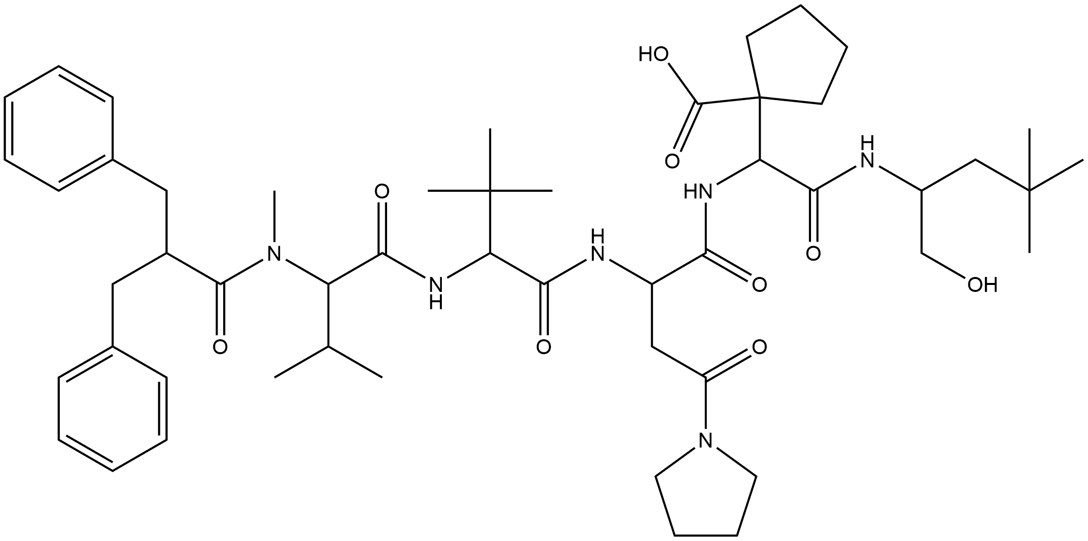 Glycinamide, N-methyl-N-[1-oxo-3-phenyl-2-(phenylmethyl)propyl]-L-valyl-3-methyl-L-valyl-(αS)-α-amino-γ-oxo-1-pyrrolidinebutanoyl-2-(1-carboxycyclopentyl)-N-[(1S)-1-(hydroxymethyl)-3,3-dimethylbutyl]-, (2S)- (9CI) Structure