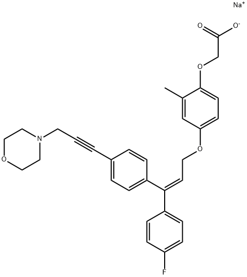 Acetic acid, 2-[4-[[(2E)-3-(4-fluorophenyl)-3-[4-[3-(4-morpholinyl)-1-propyn-1-yl]phenyl]-2-propen-1-yl]oxy]-2-methylphenoxy]-, sodium salt (1:1) Structure