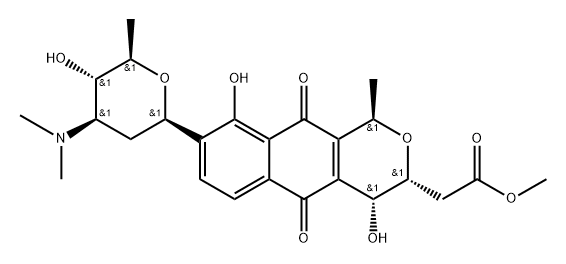 1H-Naphtho(2,3-c)pyran-3-acetic acid, 3,4,5,10-tetrahydro-4,9-dihydrox y-1-methyl-5,10-dioxo-8-(2,3,6-trideoxy-3-(dimethylamino)-beta-D-arabi no-hexopyranosyl)-, methyl ester, (R-(1alpha,3beta,4beta))- Structure