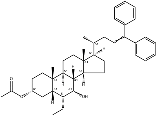 Chol-23-ene-3,7-diol, 6-ethyl-24,24-diphenyl-, 3-acetate, (3α,5β,6α,7α)- Structure