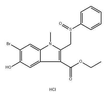 1H-Indole-3-carboxylic acid, 6-bromo-5-hydroxy-1-methyl-2-[(phenylsulfinyl)methyl]-, ethyl ester, hydrochloride (1:1) Structure