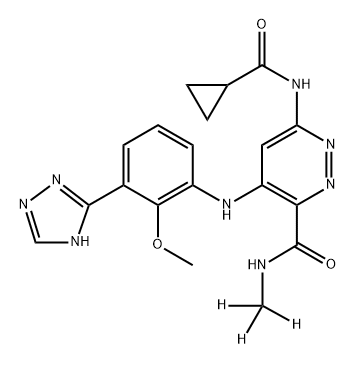 3-Pyridazinecarboxamide, 6-[(cyclopropylcarbonyl)amino]-4-[[2-methoxy-3-(1H-1,2,4-triazol-5-yl)phenyl]amino]-N-(methyl-d3)- Structure